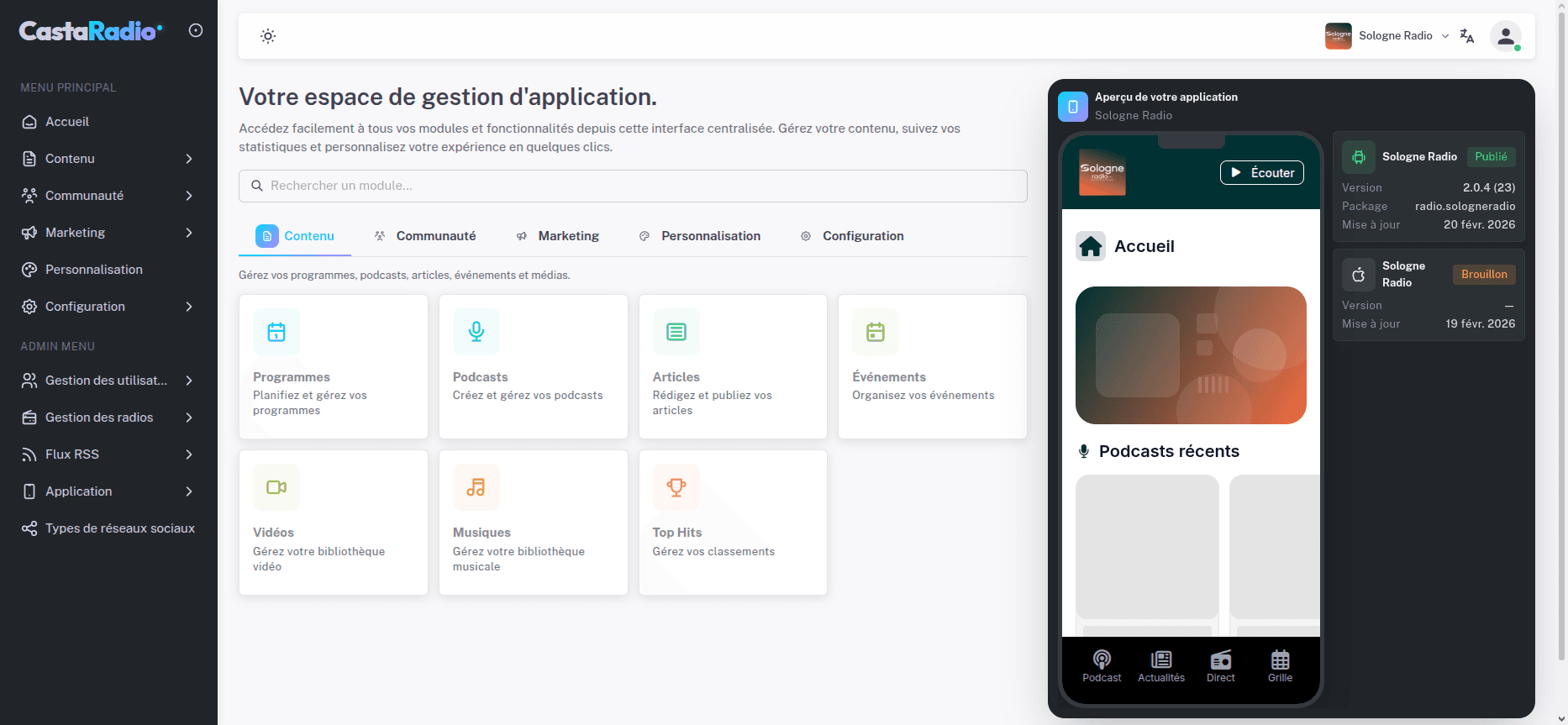 Castaradio - Application Mobile et Backoffice